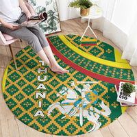 Lithuania Knight Pattern Round Carpet with Traditional Green Yellow Red Design and Vytis Emblem - Wonder Print Shop