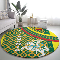 Lithuania Knight Pattern Round Carpet with Traditional Green Yellow Red Design and Vytis Emblem - Wonder Print Shop