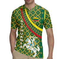 Lithuania Knight Pattern Rugby Jersey with Traditional Green Yellow Red Design and Vytis Emblem - Wonder Print Shop