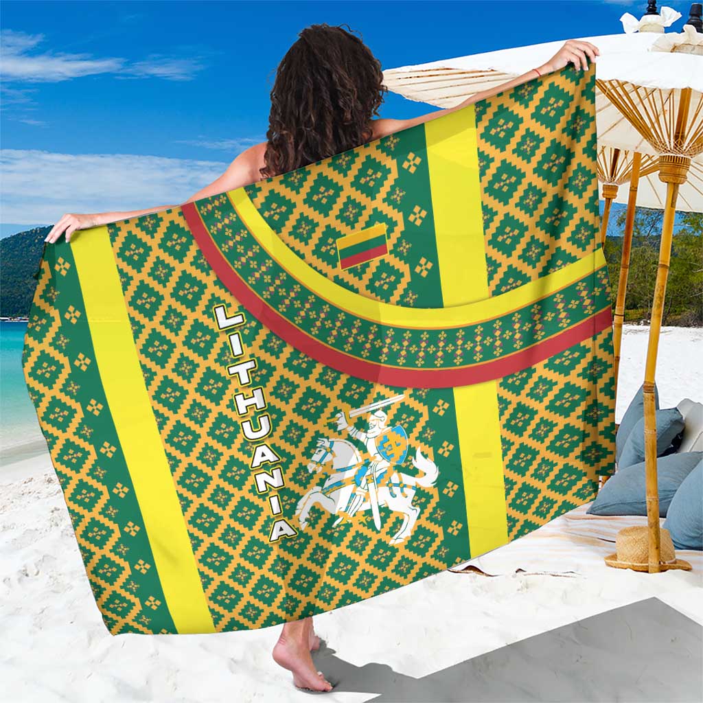 Lithuania Knight Pattern Sarong with Traditional Green Yellow Red Design and Vytis Emblem - Wonder Print Shop