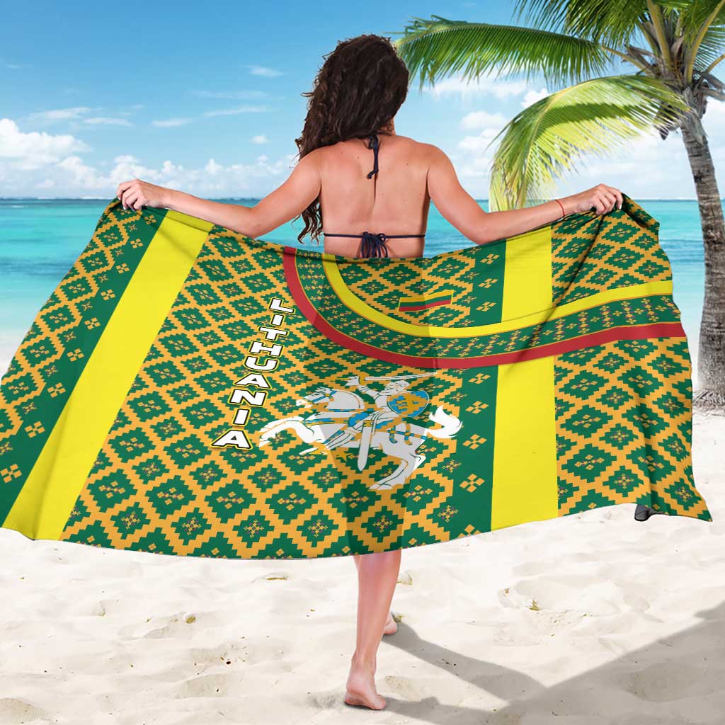 Lithuania Knight Pattern Sarong with Traditional Green Yellow Red Design and Vytis Emblem - Wonder Print Shop