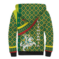 Lithuania Knight Pattern Sherpa Hoodie with Traditional Green Yellow Red Design and Vytis Emblem - Wonder Print Shop