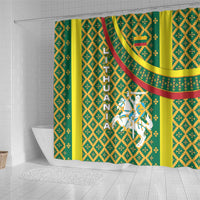 Lithuania Knight Pattern Shower Curtain with Traditional Green Yellow Red Design and Vytis Emblem - Wonder Print Shop