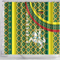 Lithuania Knight Pattern Shower Curtain with Traditional Green Yellow Red Design and Vytis Emblem - Wonder Print Shop