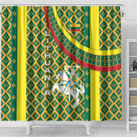 Lithuania Knight Pattern Shower Curtain with Traditional Green Yellow Red Design and Vytis Emblem - Wonder Print Shop