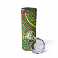 Lithuania Knight Pattern Skinny Tumbler with Traditional Green Yellow Red Design and Vytis Emblem - Wonder Print Shop