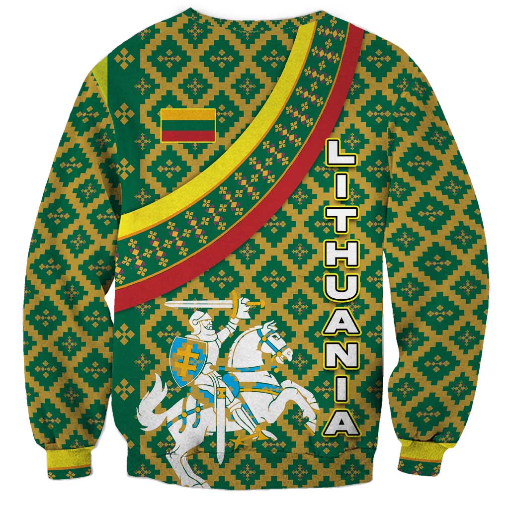 Lithuania Knight Pattern Sweatshirt with Traditional Green Yellow Red Design and Vytis Emblem - Wonder Print Shop