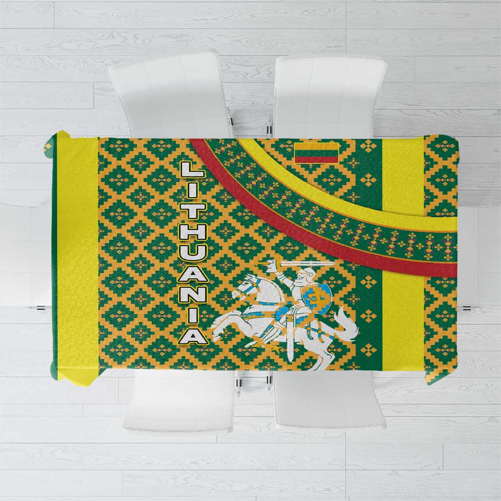 Lithuania Knight Pattern Tablecloth with Traditional Green Yellow Red Design and Vytis Emblem - Wonder Print Shop
