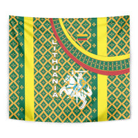 Lithuania Knight Pattern Tapestry with Traditional Green Yellow Red Design and Vytis Emblem - Wonder Print Shop