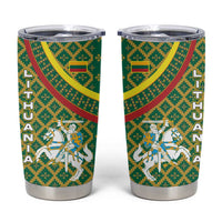 Lithuania Knight Pattern Tumbler Cup with Traditional Green Yellow Red Design and Vytis Emblem - Wonder Print Shop