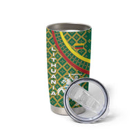Lithuania Knight Pattern Tumbler Cup with Traditional Green Yellow Red Design and Vytis Emblem - Wonder Print Shop