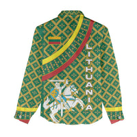 Lithuania Knight Pattern Women Casual Shirt with Traditional Green Yellow Red Design and Vytis Emblem - Wonder Print Shop