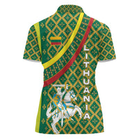 Lithuania Knight Pattern Women Polo Shirt with Traditional Green Yellow Red Design and Vytis Emblem - Wonder Print Shop