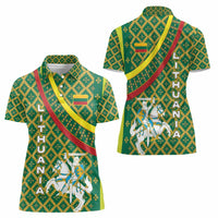 Lithuania Knight Pattern Women Polo Shirt with Traditional Green Yellow Red Design and Vytis Emblem - Wonder Print Shop