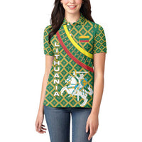 Lithuania Knight Pattern Women Polo Shirt with Traditional Green Yellow Red Design and Vytis Emblem - Wonder Print Shop