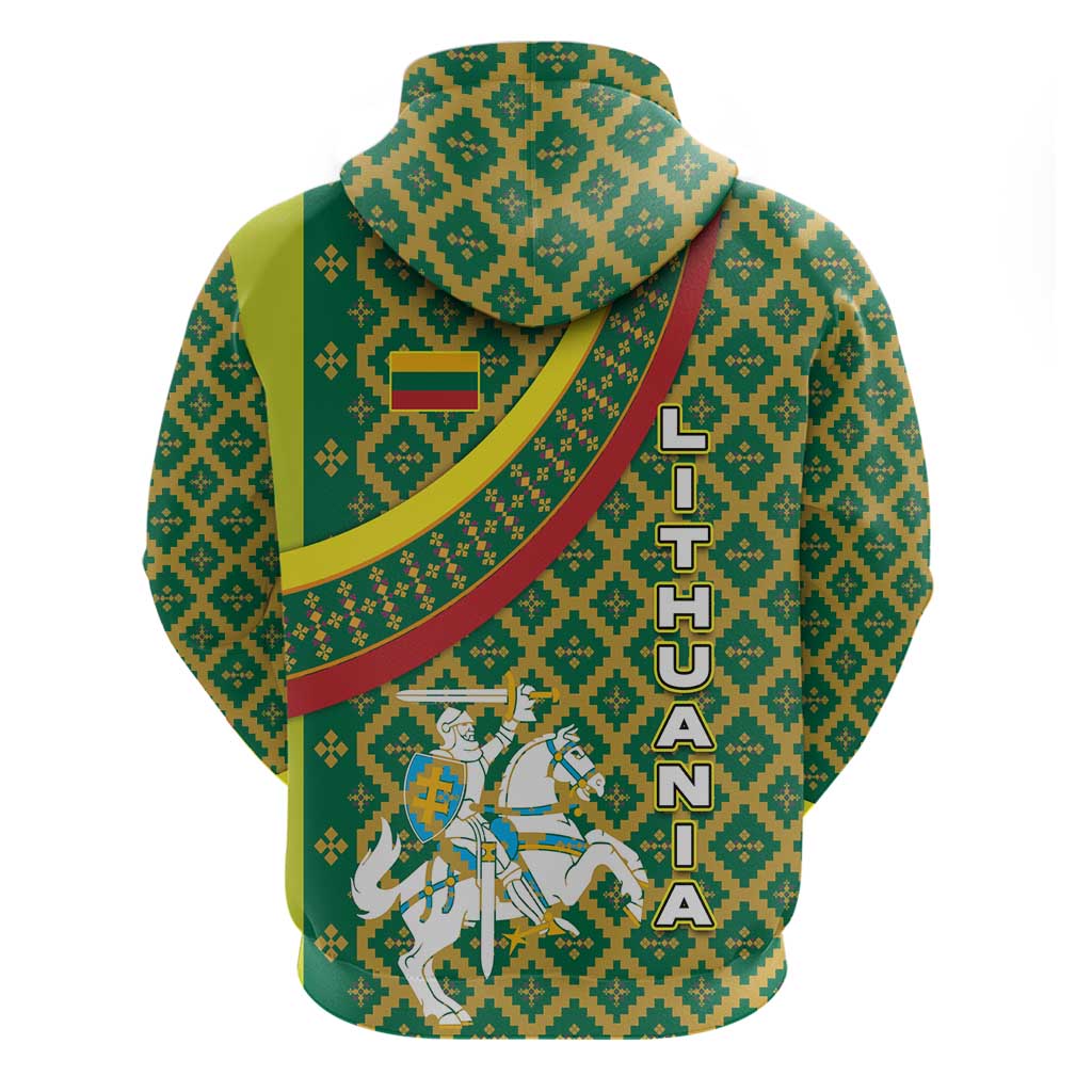 Lithuania Knight Pattern Zip Hoodie with Traditional Green Yellow Red Design and Vytis Emblem - Wonder Print Shop