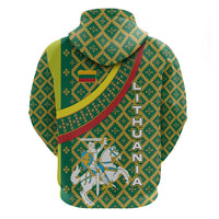 Lithuania Knight Pattern Zip Hoodie with Traditional Green Yellow Red Design and Vytis Emblem - Wonder Print Shop