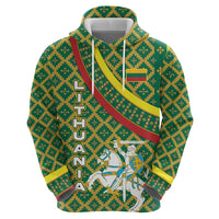 Lithuania Knight Pattern Zip Hoodie with Traditional Green Yellow Red Design and Vytis Emblem - Wonder Print Shop