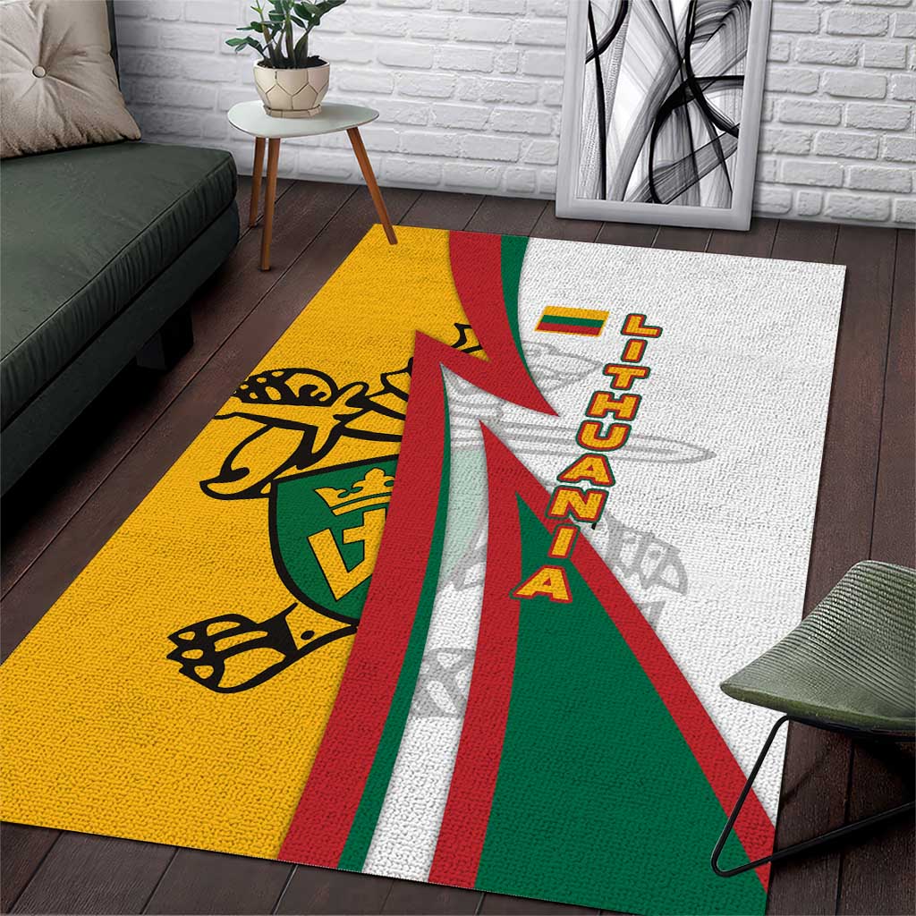 Lithuania Flag Colors Area Rug with Vytis Knight Design and Bold Lightning Motif - Wonder Print Shop