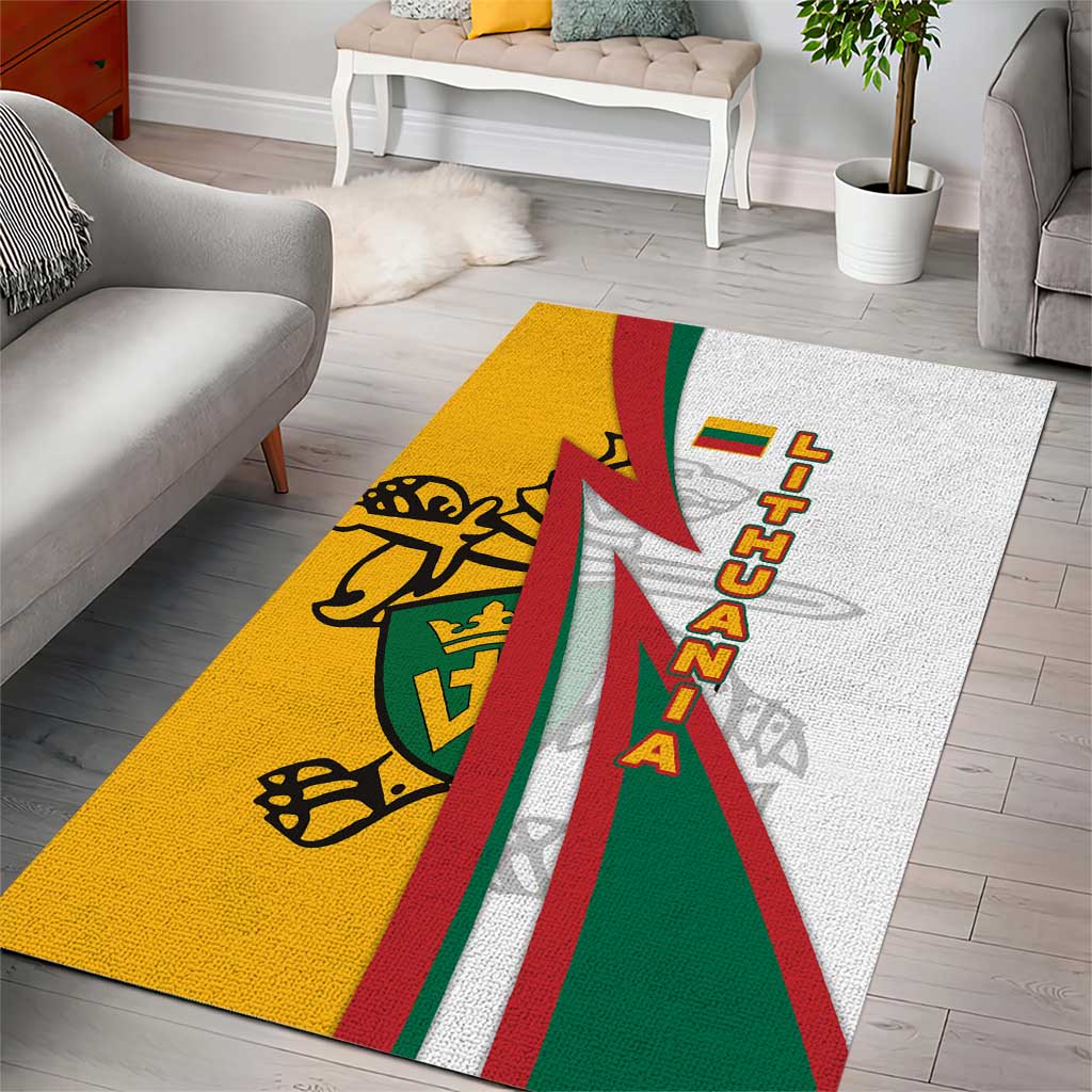 Lithuania Flag Colors Area Rug with Vytis Knight Design and Bold Lightning Motif - Wonder Print Shop