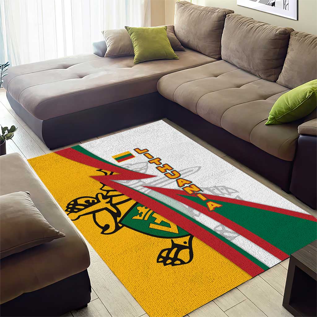 Lithuania Flag Colors Area Rug with Vytis Knight Design and Bold Lightning Motif - Wonder Print Shop