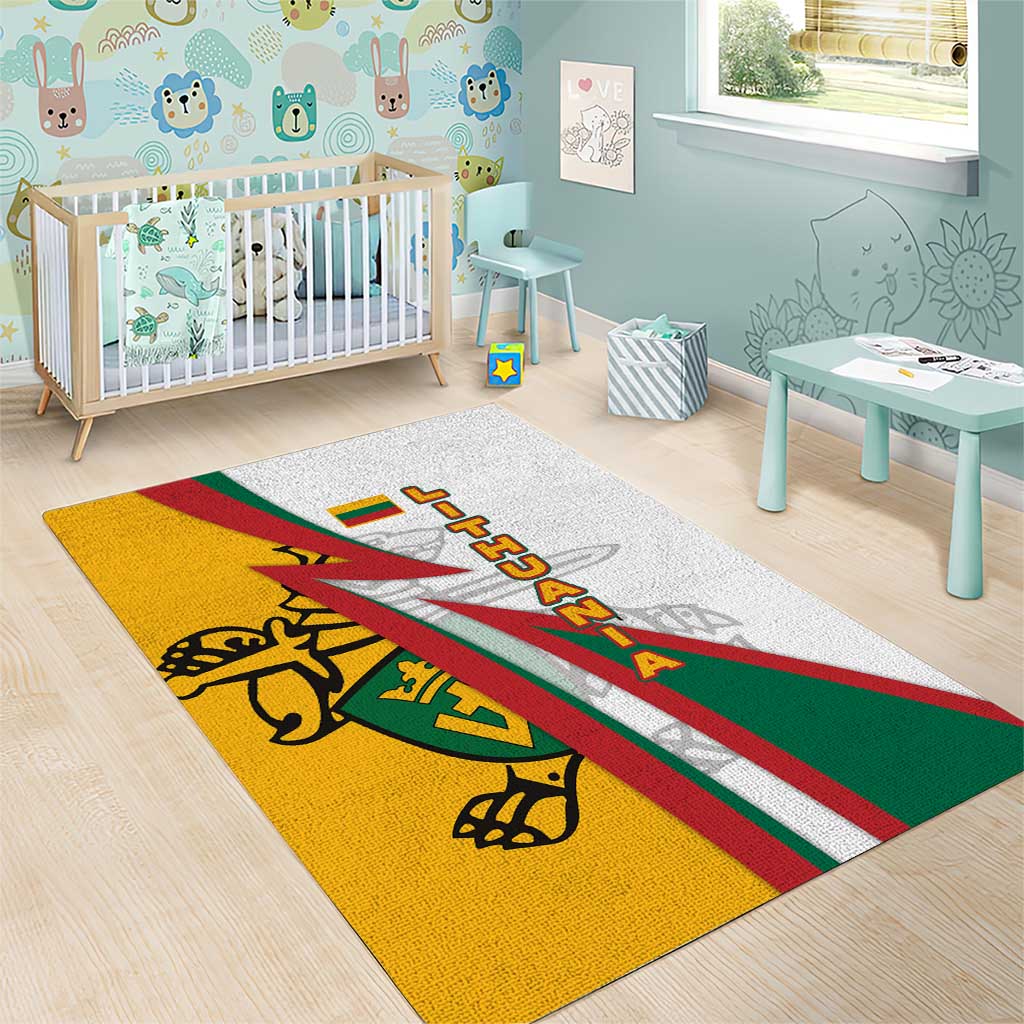 Lithuania Flag Colors Area Rug with Vytis Knight Design and Bold Lightning Motif - Wonder Print Shop