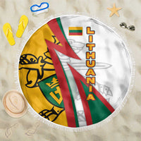 Lithuania Flag Colors Beach Blanket with Vytis Knight Design and Bold Lightning Motif - Wonder Print Shop