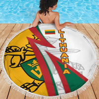 Lithuania Flag Colors Beach Blanket with Vytis Knight Design and Bold Lightning Motif - Wonder Print Shop