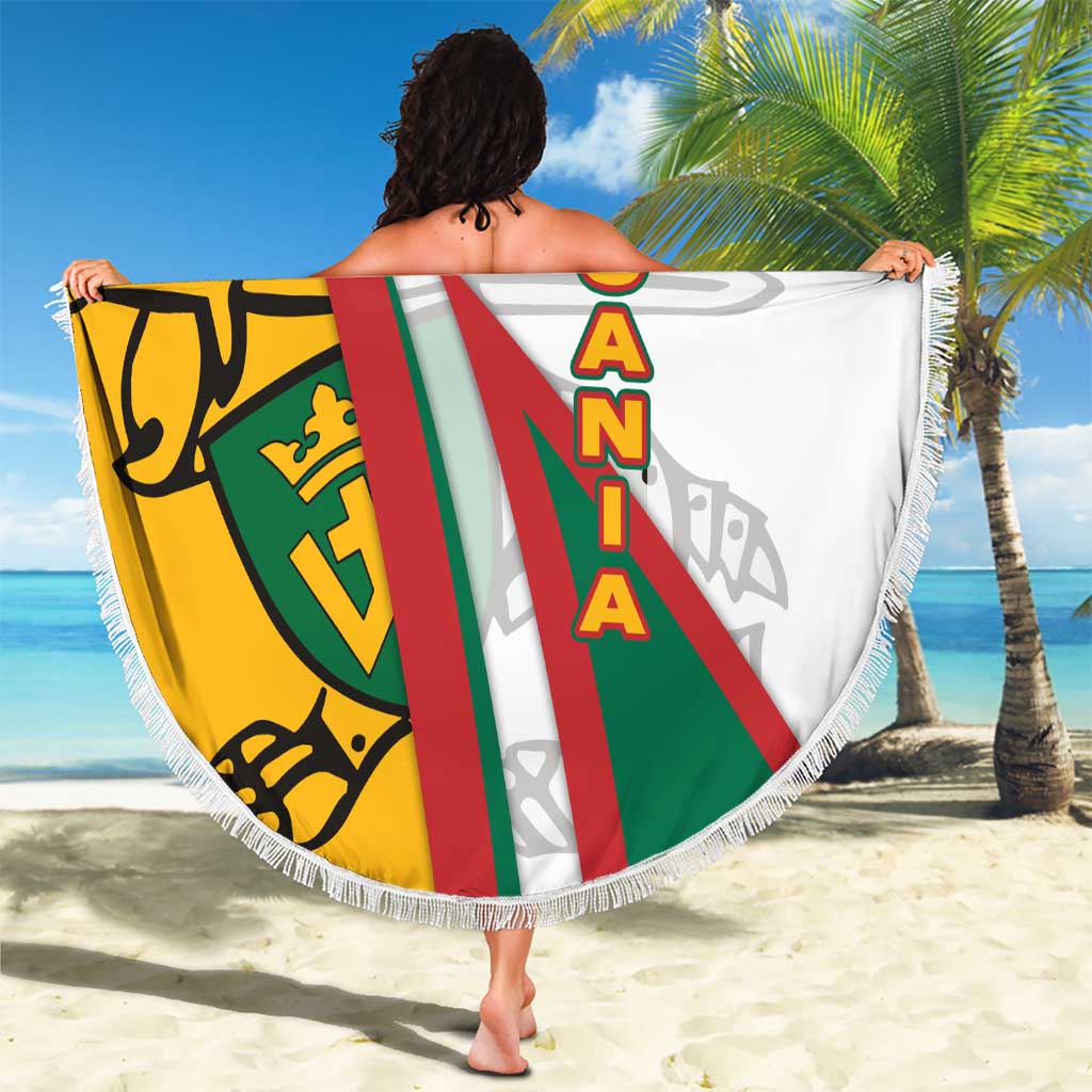 Lithuania Flag Colors Beach Blanket with Vytis Knight Design and Bold Lightning Motif - Wonder Print Shop