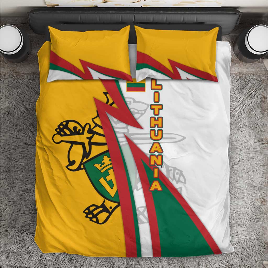 Lithuania Flag Colors Bedding Set with Vytis Knight Design and Bold Lightning Motif - Wonder Print Shop