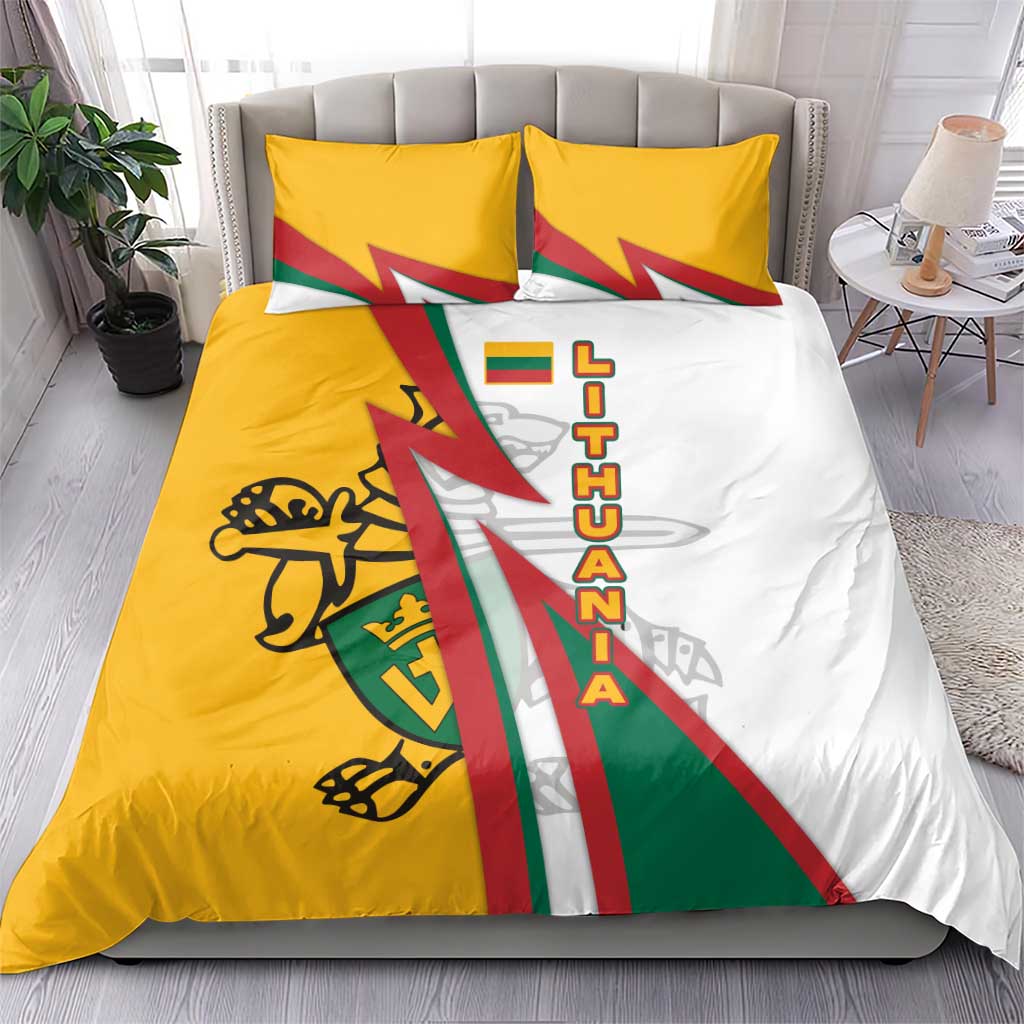 Lithuania Flag Colors Bedding Set with Vytis Knight Design and Bold Lightning Motif - Wonder Print Shop