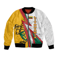 Lithuania Flag Colors Bomber Jacket with Vytis Knight Design and Bold Lightning Motif - Wonder Print Shop