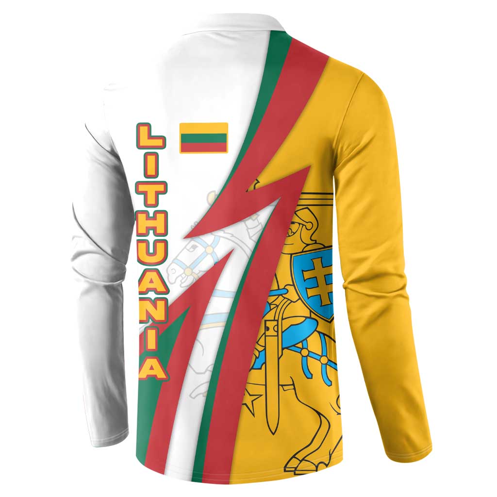 Lithuania Flag Colors Button Sweatshirt with Vytis Knight Design and Bold Lightning Motif - Wonder Print Shop