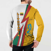 Lithuania Flag Colors Button Sweatshirt with Vytis Knight Design and Bold Lightning Motif - Wonder Print Shop