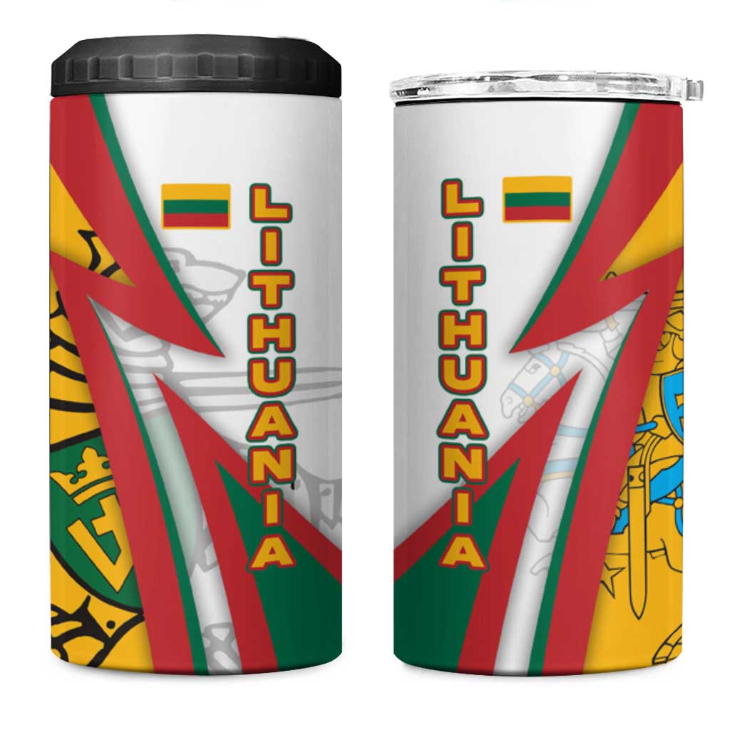 Lithuania Flag Colors 4 in 1 Can Cooler Tumbler with Vytis Knight Design and Bold Lightning Motif - Wonder Print Shop