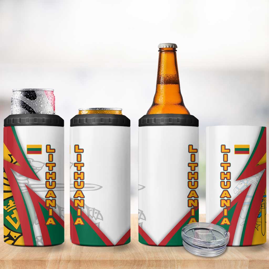 Lithuania Flag Colors 4 in 1 Can Cooler Tumbler with Vytis Knight Design and Bold Lightning Motif - Wonder Print Shop