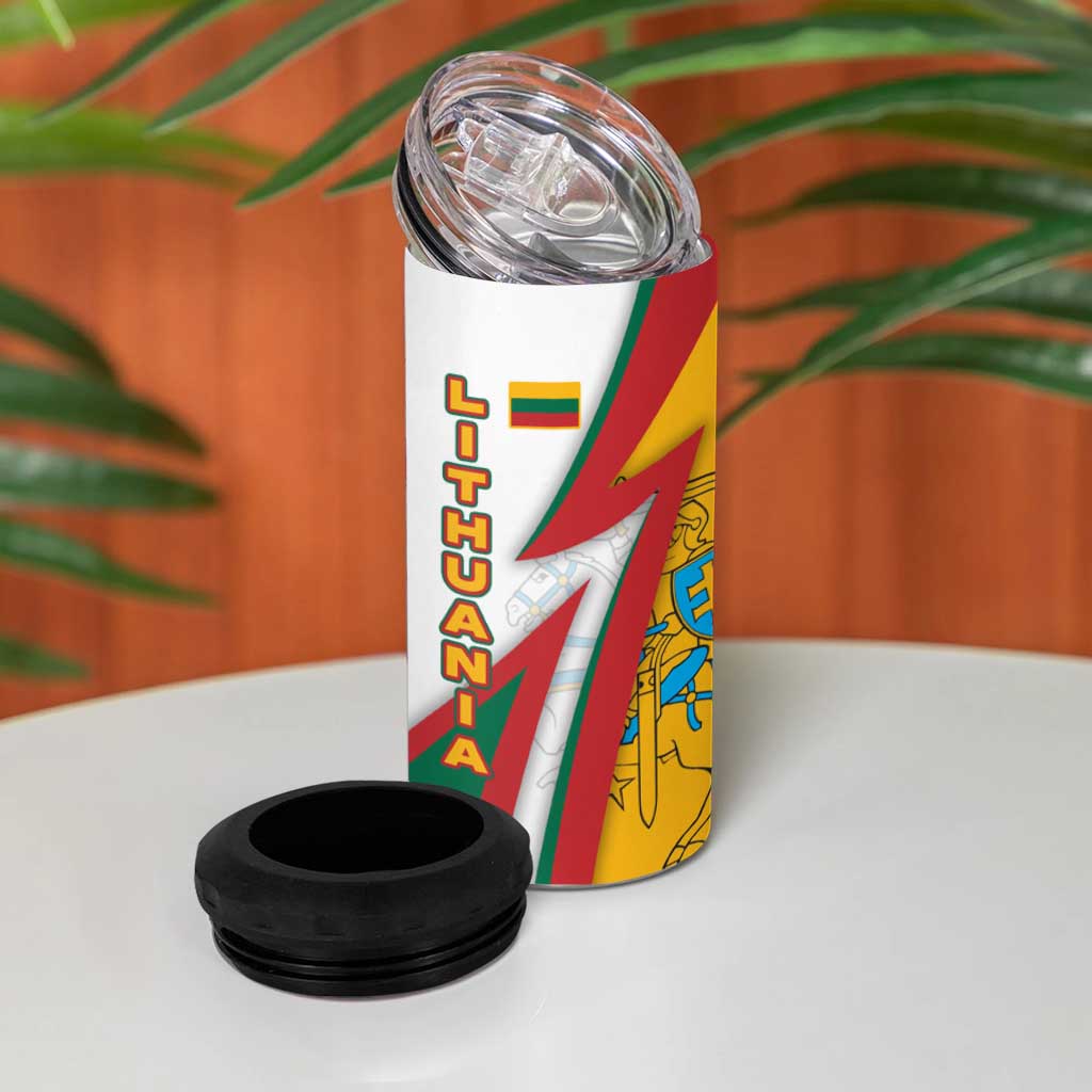 Lithuania Flag Colors 4 in 1 Can Cooler Tumbler with Vytis Knight Design and Bold Lightning Motif - Wonder Print Shop