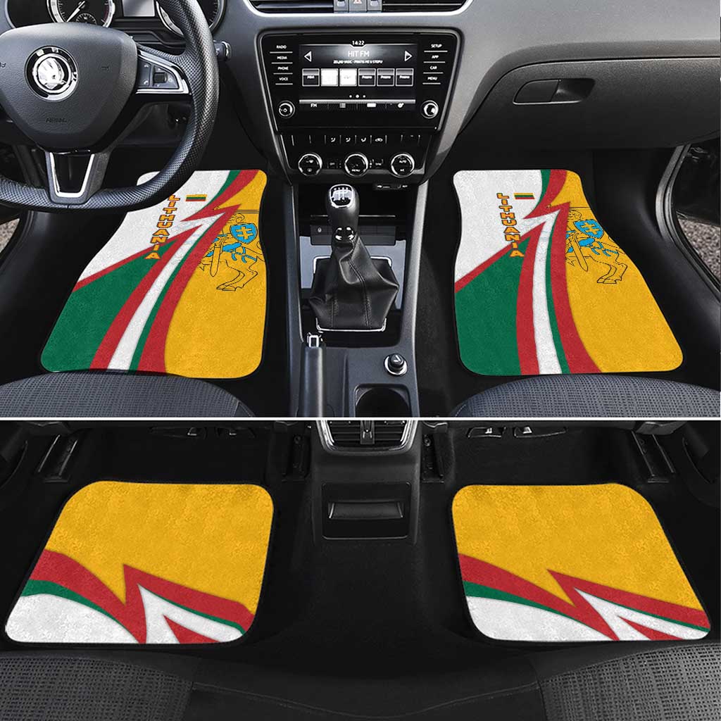 Lithuania Flag Colors Car Mats with Vytis Knight Design and Bold Lightning Motif - Wonder Print Shop