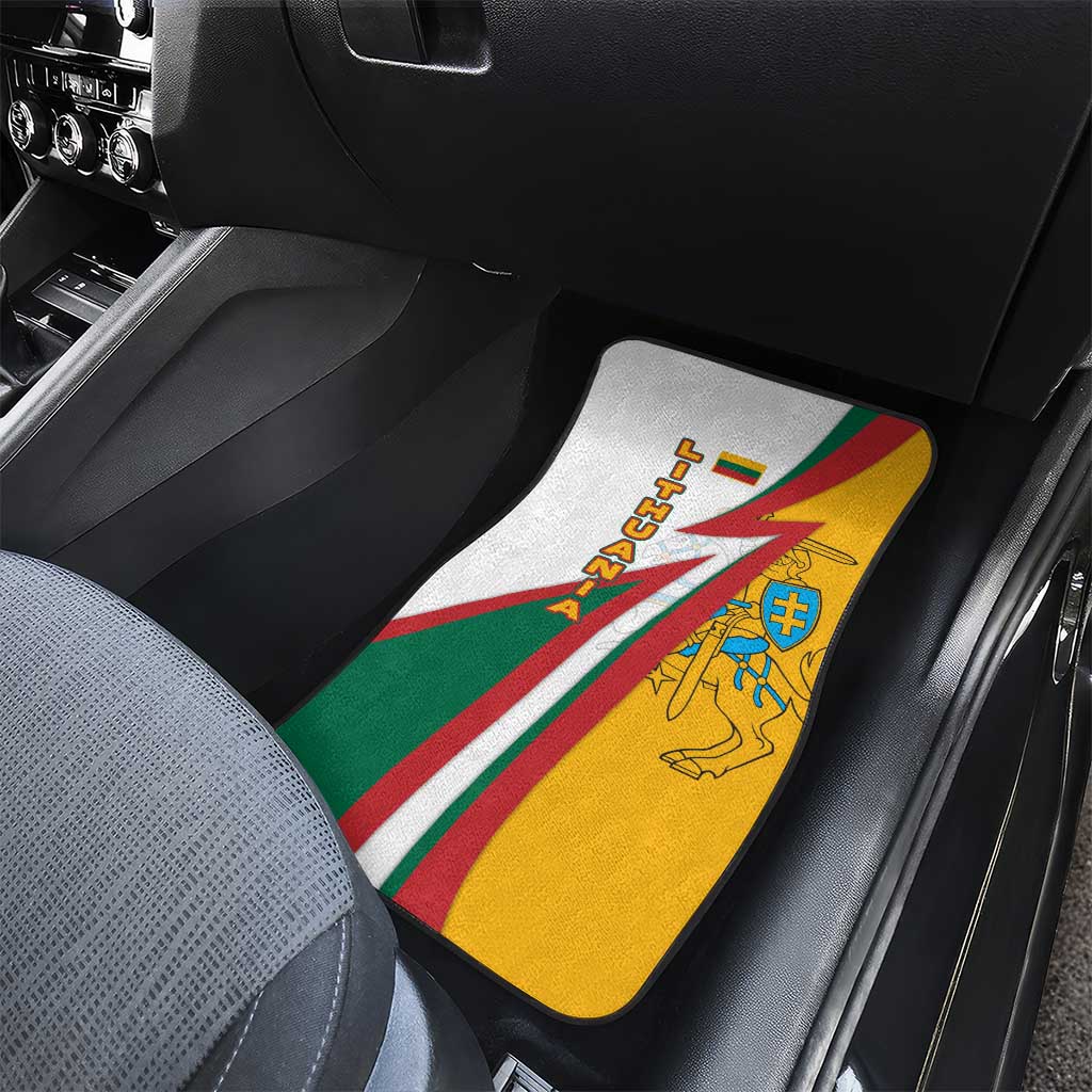 Lithuania Flag Colors Car Mats with Vytis Knight Design and Bold Lightning Motif - Wonder Print Shop