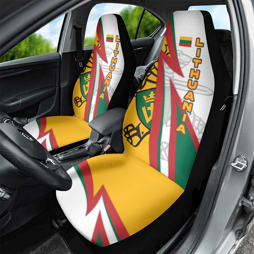Lithuania Flag Colors Car Seat Cover with Vytis Knight Design and Bold Lightning Motif - Wonder Print Shop