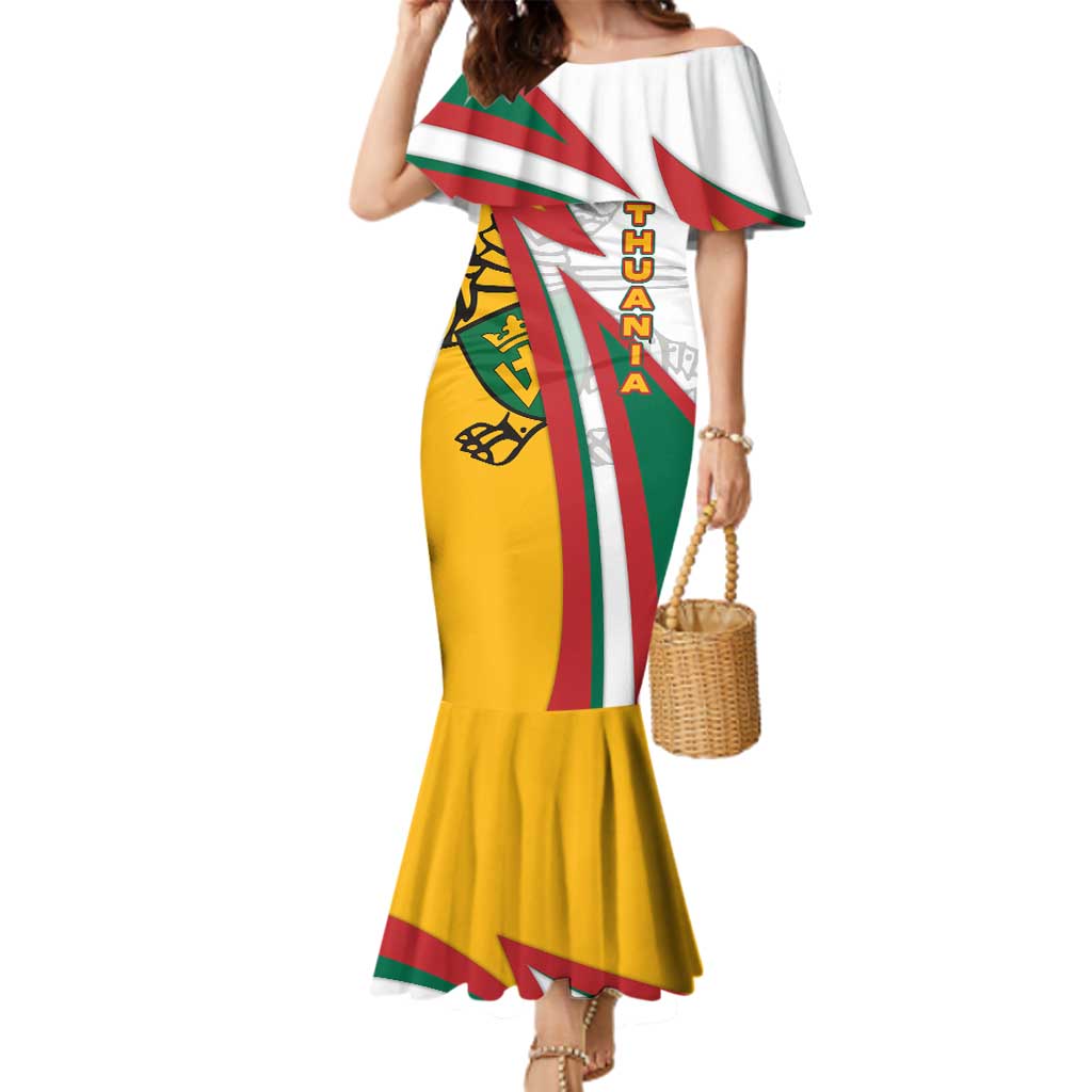 Lithuania Flag Colors Family Matching Mermaid Dress and Hawaiian Shirt with Vytis Knight Design and Bold Lightning Motif - Wonder Print Shop