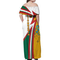 Lithuania Flag Colors Family Matching Off Shoulder Maxi Dress and Hawaiian Shirt with Vytis Knight Design and Bold Lightning Motif - Wonder Print Shop