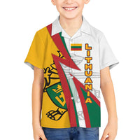 Lithuania Flag Colors Family Matching Off Shoulder Maxi Dress and Hawaiian Shirt with Vytis Knight Design and Bold Lightning Motif - Wonder Print Shop