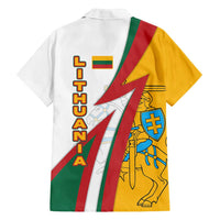 Lithuania Flag Colors Family Matching Off Shoulder Short Dress and Hawaiian Shirt with Vytis Knight Design and Bold Lightning Motif - Wonder Print Shop
