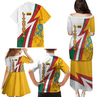 Lithuania Flag Colors Family Matching Puletasi and Hawaiian Shirt with Vytis Knight Design and Bold Lightning Motif - Wonder Print Shop