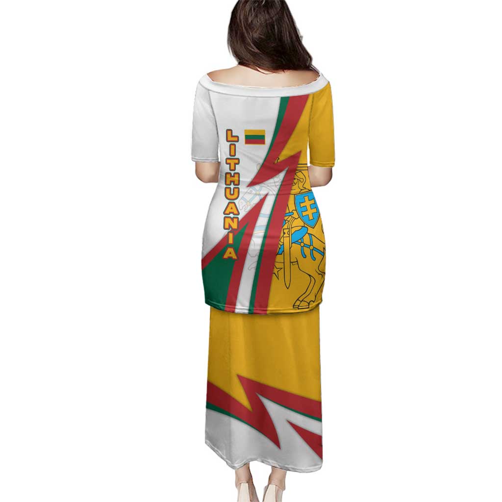 Lithuania Flag Colors Family Matching Puletasi and Hawaiian Shirt with Vytis Knight Design and Bold Lightning Motif - Wonder Print Shop