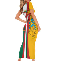 Lithuania Flag Colors Family Matching Short Sleeve Bodycon Dress and Hawaiian Shirt with Vytis Knight Design and Bold Lightning Motif - Wonder Print Shop