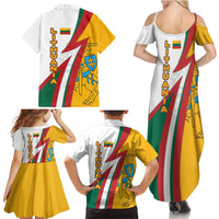 Lithuania Flag Colors Family Matching Summer Maxi Dress and Hawaiian Shirt with Vytis Knight Design and Bold Lightning Motif - Wonder Print Shop