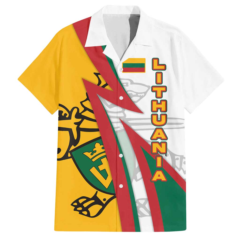 Lithuania Flag Colors Family Matching Tank Maxi Dress and Hawaiian Shirt with Vytis Knight Design and Bold Lightning Motif - Wonder Print Shop