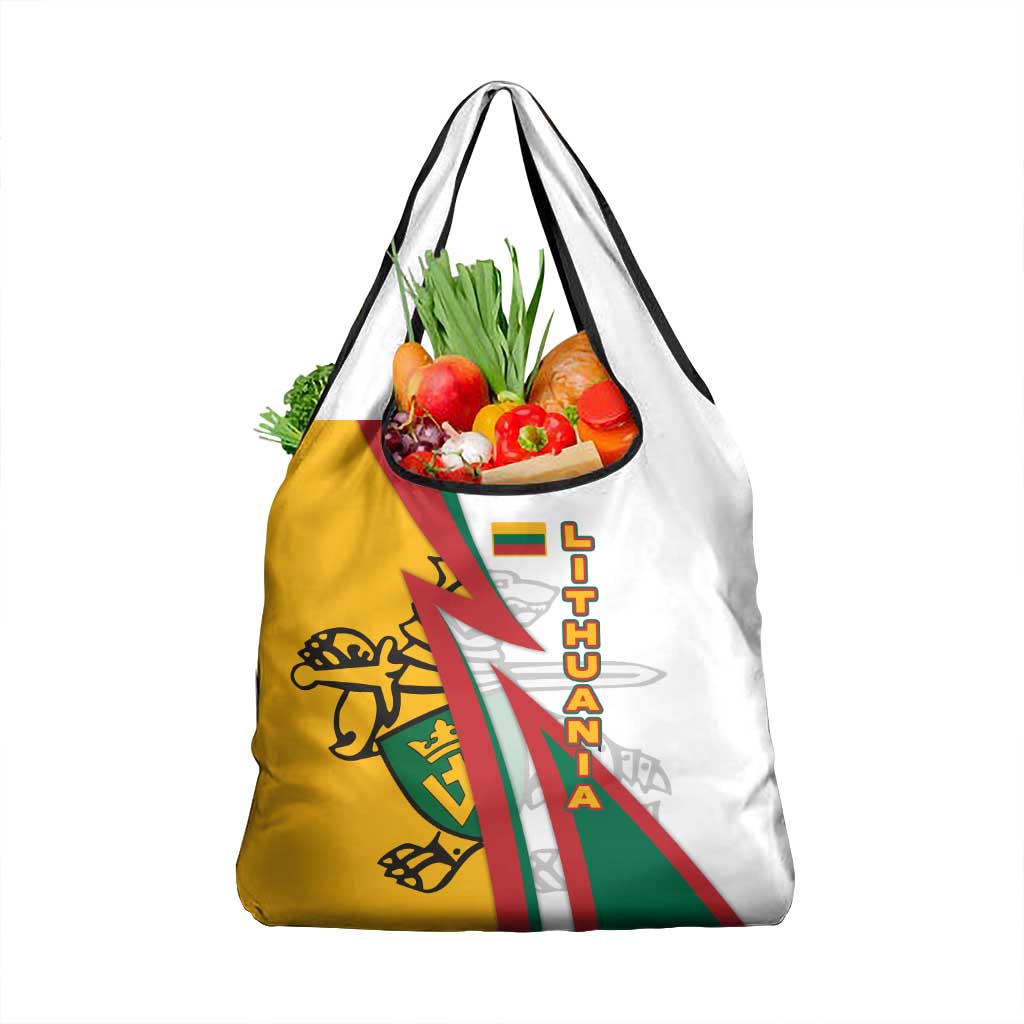 Lithuania Flag Colors Grocery Bag with Vytis Knight Design and Bold Lightning Motif - Wonder Print Shop